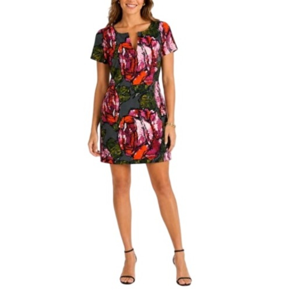 Trina Turk Mirren Abstract Floral Dress 6 Multi Shift Sheath Cocktail Romantic